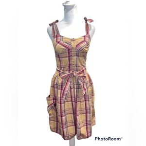 Volcom Poison Oak Sundress‎ in Curry Tan Pink Plaid Size 3 NWT